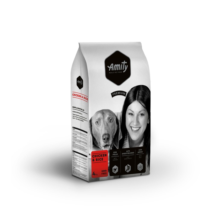 Hrana uscata pentru caini Amity Premium, pui si orez, 4 kg