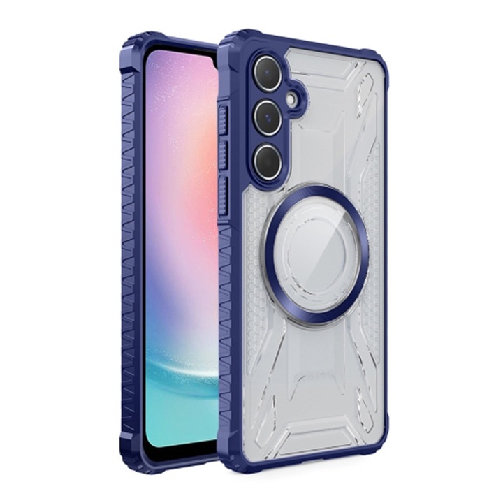 Husa pentru Samsung Galaxy S24 Plus, Titan Mag, Margini Ranforsate, Incarcare de tip MagSafe, Nivel Militar de Protectie, Anti-Zgarieturi, Protectie Camera, Decupaje Precise, Montare si Demontare Usoara, Anti-Soc, Fixare Puternica, Albastru