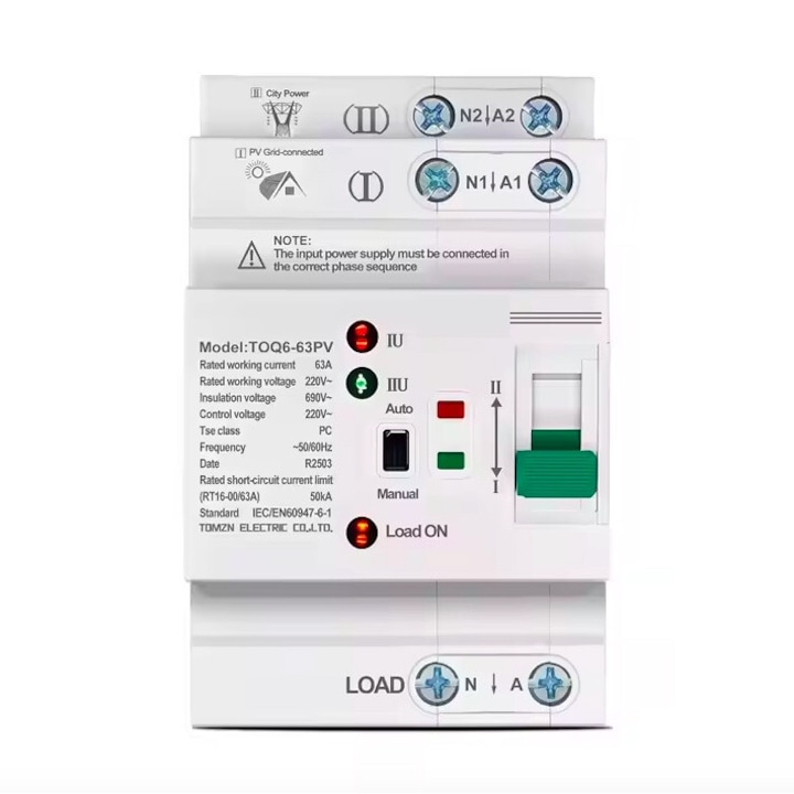 Comutator ATS Dual 2P 63A 230V - Selectare Automata Putere Fara Intrerupere, FusionTechX®