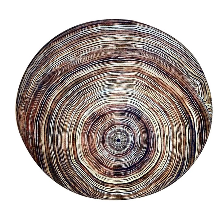 Covor rotund Fokelyi din microfibra cu aspect de lemn, 60cm, antiderapant