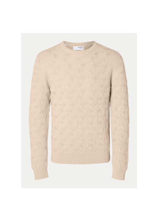 Férfi pulóver, Selected Homme, 304520457, Biopamut/Pamut, Bézs, Bézs