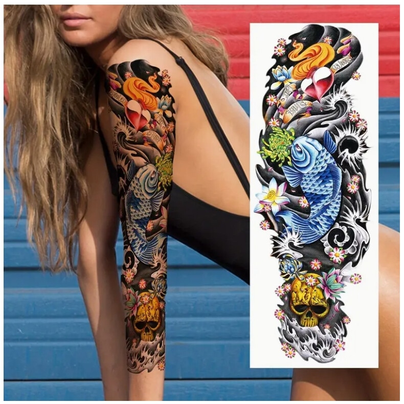 Set 12 tatuaje temporare, design japonez, multicolor, 48x17cm