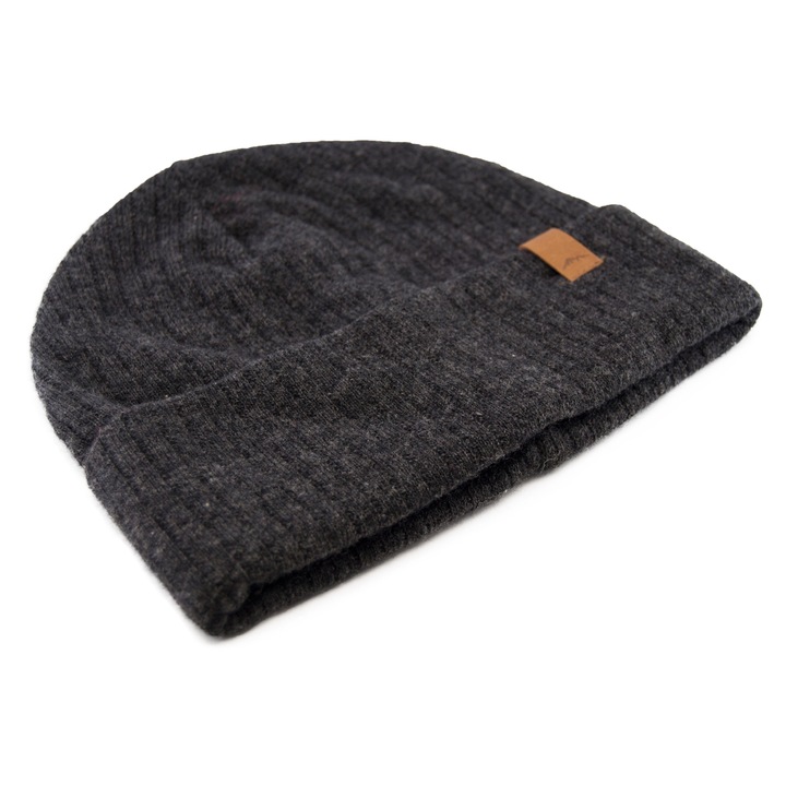 Uniszex kötött gyapjúkeverék sapka, Newtone, logó minta, antracit melange, egy méret mindenkinek