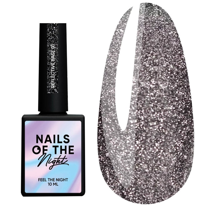 Baza pentru unghii NAILSOFTHEDAY Reflective Base 01, argintiu si roz cu sclipici, 10 ml