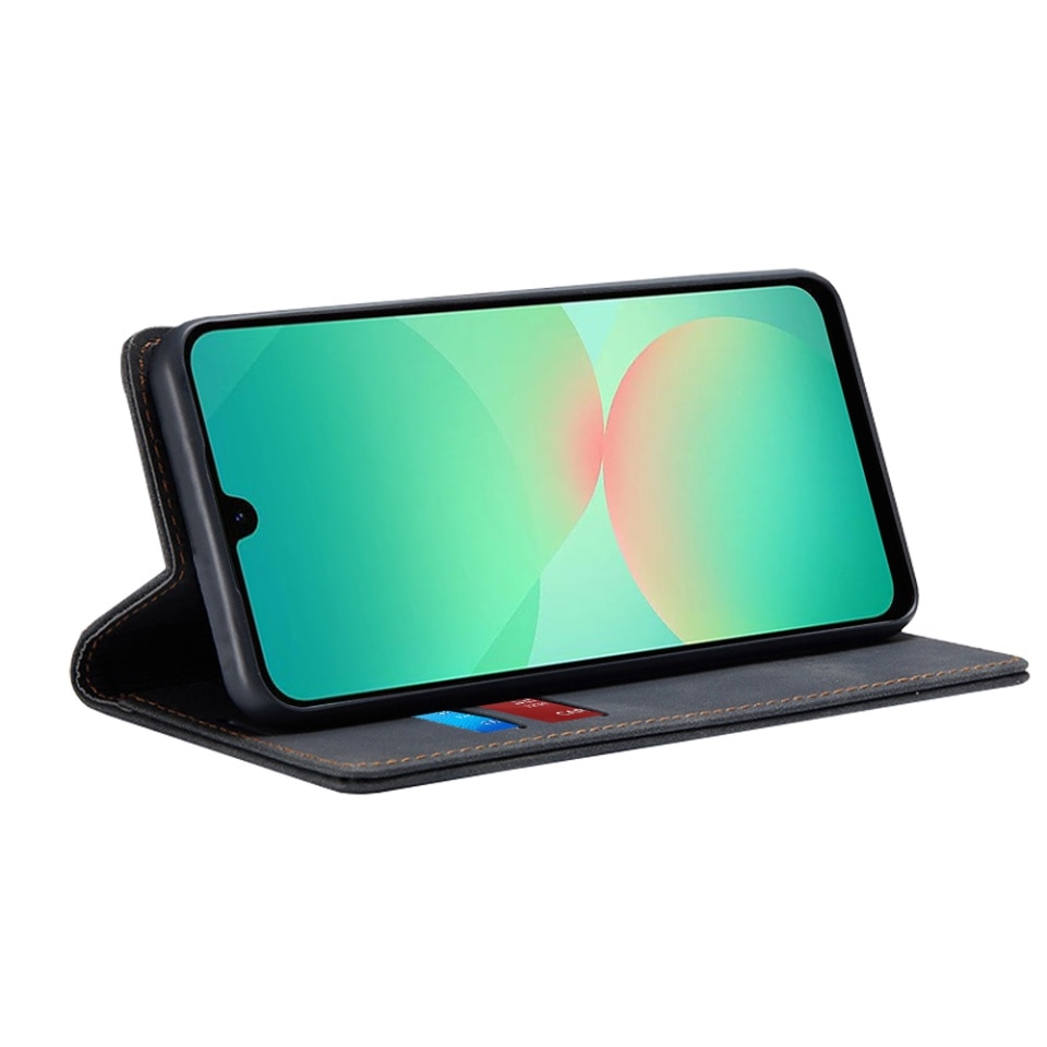 Husa pentru Samsung Galaxy A26 5G, SKYDDAR INNOVATION, Soft Wallet, tip Carte din piele Eco Premium, cu Portofel Interior, Negru, set cu sticker