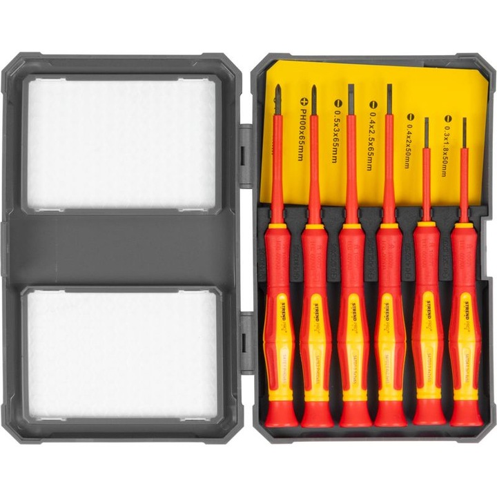 6 db vékony VDE csavarhúzó készlet villanyszerelőknek, 1000V szigetelt, műanyag szállítódobozban