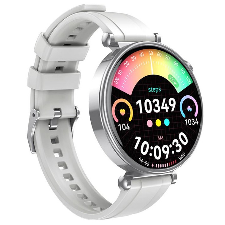 Мини смарт часовник XO-GT4, Bluetooth разговори, 1,32” AMOLED екран, 200mAh батерия, тънка силиконова каишка, Сив