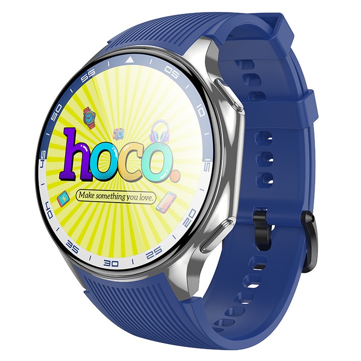 Смарт часовник Y24 HOCO, Bluetooth, 1.43” AMOLED екран, 390mAh батерия, мултифункционален, силиконова каишка, син