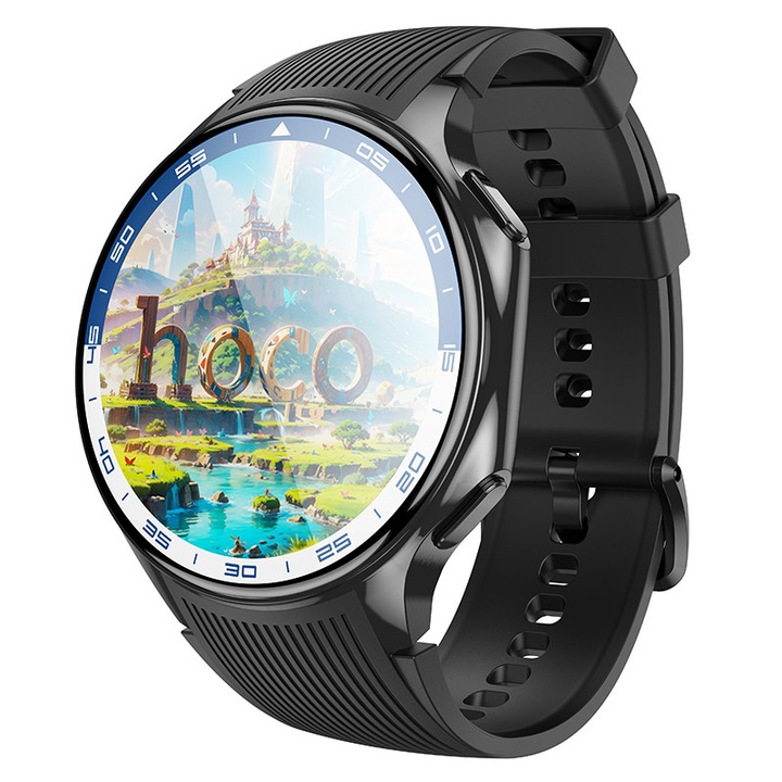 Смарт часовник Y24 HOCO, Bluetooth, 1.43” AMOLED екран, 390mAh батерия, мултифункционален, силиконова каишка, черен