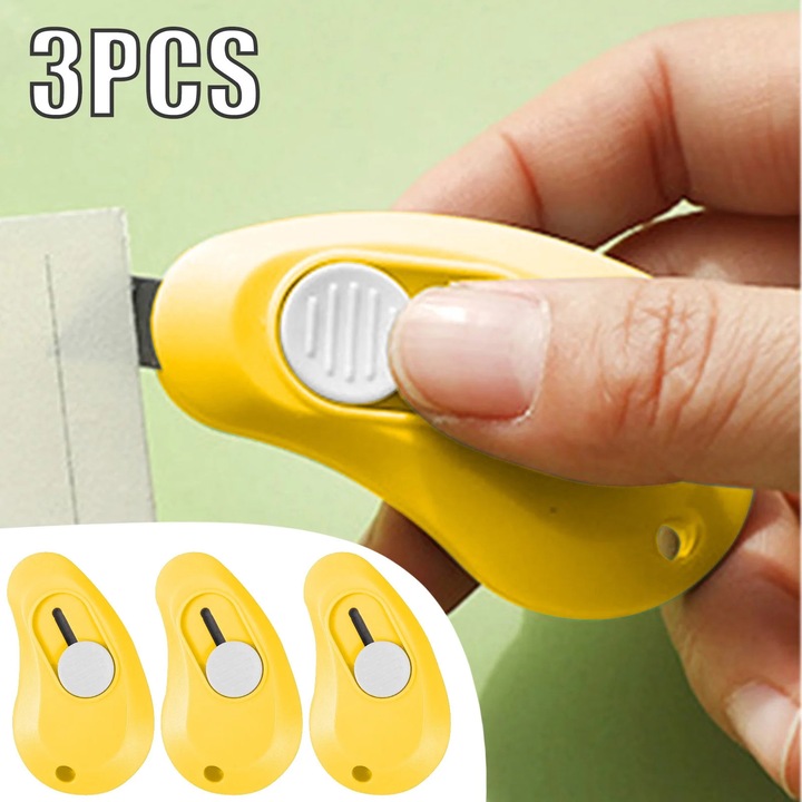 Set 3 cutter mini retractabil, ZYBLSSBB, portabil, multicolor, 3x3x6cm