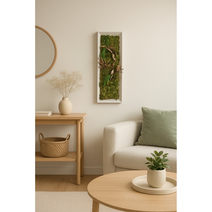 Tablou din muschi si plante stabilizate - 20x60 cm