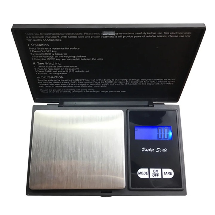 Cantar digital YANYXR pentru bijuterii 500g precizie 0.1g negru 13.8x7.5x1.8cm