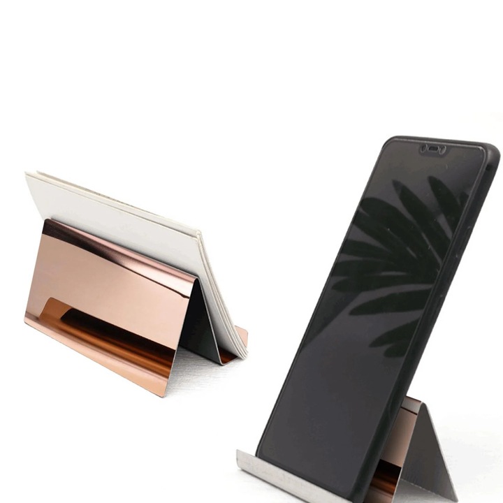 Suport carti de vizita YANYXR, metal, roz auriu, 9x5x4.5cm