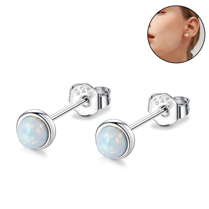 Cercei din argint 925 cu piatra lunara, set de 1 pereche, multicolor, dimensiune 0.4x1.4cm, cutie cadou