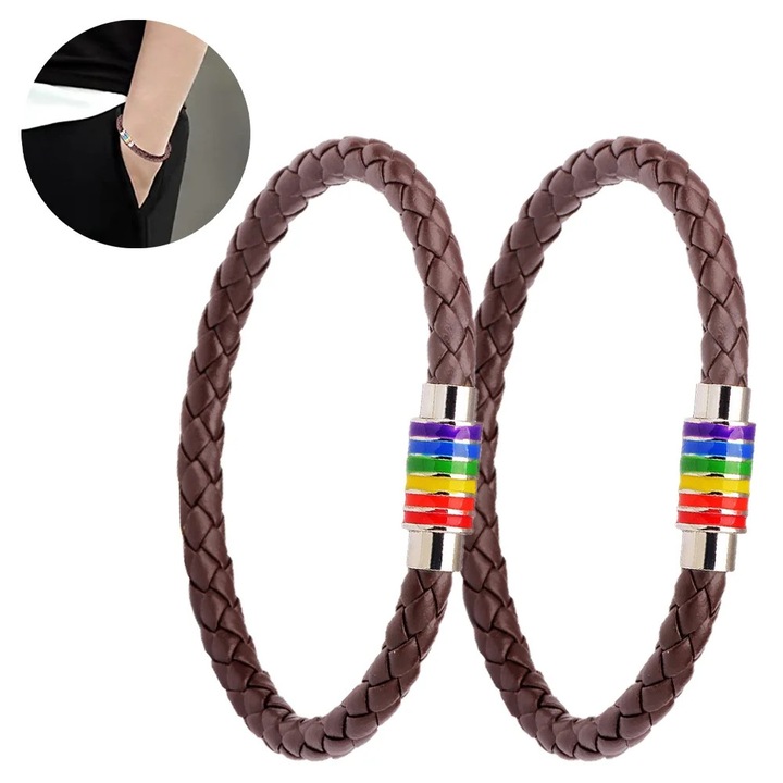 Férfi bőr karkötők, 2 darabos szett, fonott marhabőrből, állítható záródás, többszínű, átmérő 6CM, teljes hossz 23cm