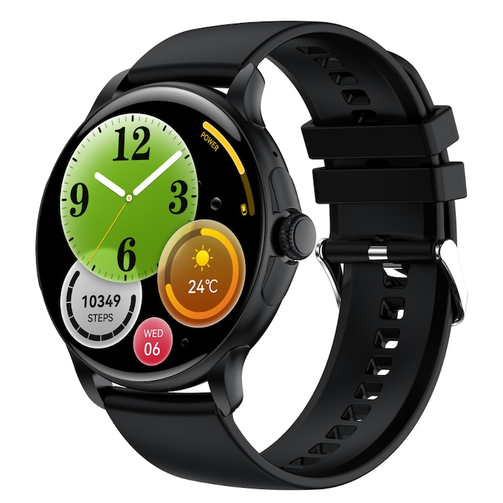 TWINKLER® Okosóra, TKY-HK49, okos, fitnesz, sport, alvásfigyelés és egészségügyi mutatók, pulzusszám, vérnyomás, SpO2, szilikon szíj, fekete, DaFit