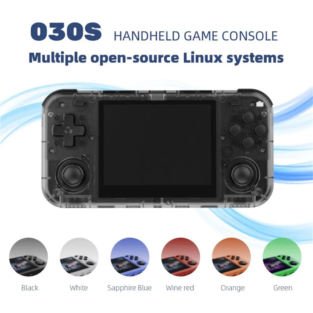 Consola retro portabila O30S 64GB cu jocuri, quad core Cortex-A53 1.5GHz, 1GB DDR3L, IPS LCD 3.5" 640x480, 3000 mAh, negru