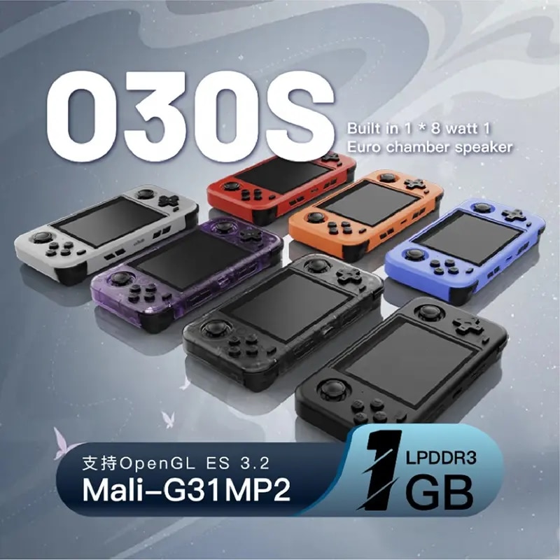 Consola retro portabila O30S 64GB cu jocuri, quad core Cortex-A53 1.5GHz, 1GB DDR3L, IPS LCD 3.5" 640x480, 3000 mAh, alb
