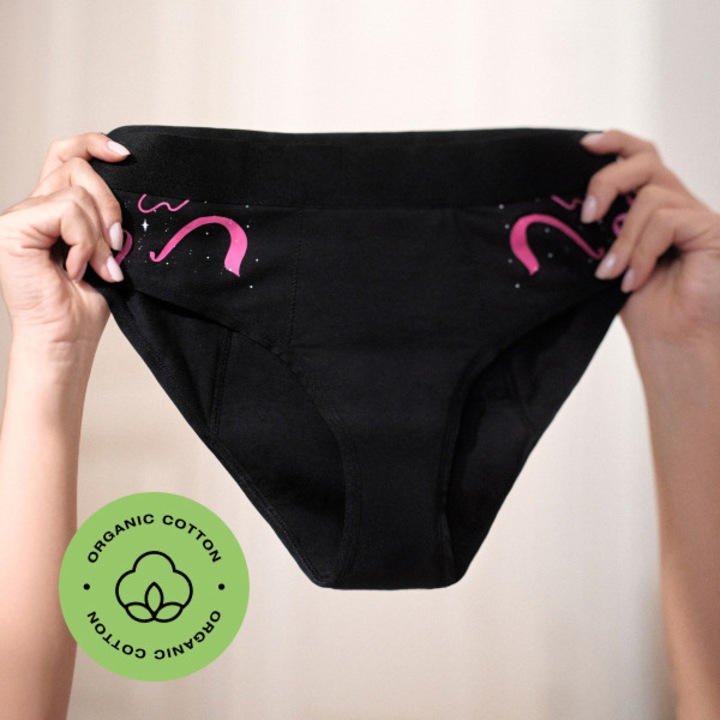 Chiloti menstruali reutilizabili Intimina Bloom, bumbac organic ultramoale, culoare Negru, marimea M (38), 3 buc