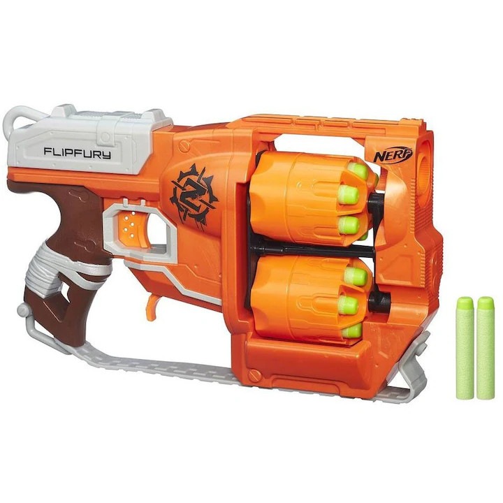 Blaster Nerf Flipfury Zombie cu dublu butoias rotativ