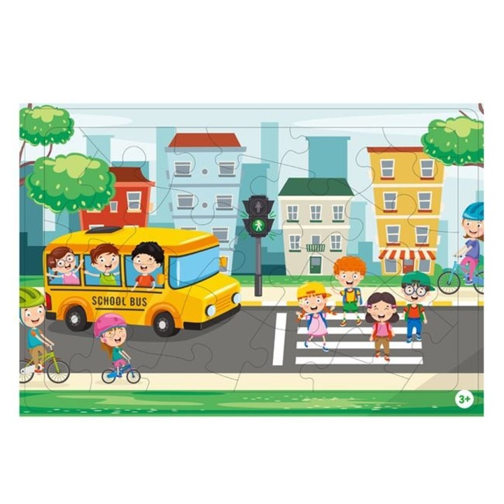 Puzzle iskolabusz és gyalogátkelő gyerekekkel (24 darab)