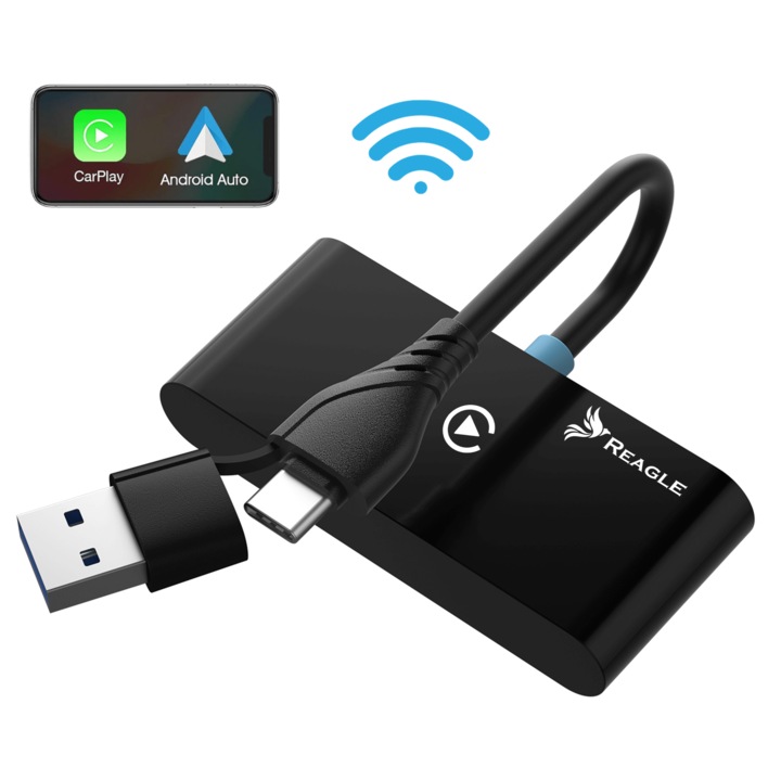 Adaptor Wireless CarPlay Android Auto USB A USB C Conexiune Rapida Stabilitate Bluetooth 52 WiFi 5GHz Plug and Play Compatibilitate Universala Reagle
