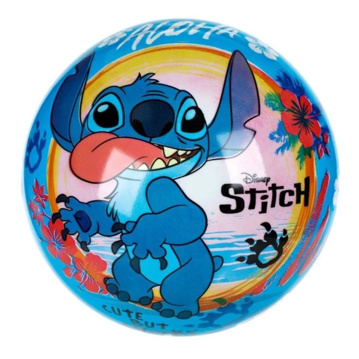Strandlabda, gumi, Lilo és Stitch, kék/rózsaszín, 23 cm
