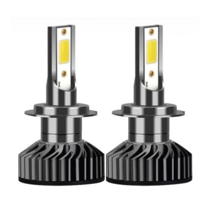 Set 2 becuri auto COB H7, 100W, lumina alb-rece, 12000 lumeni