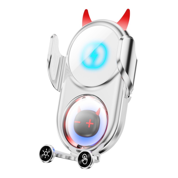 Autós telefontartó vezeték nélküli töltéssel, 15W, érintésérzékelővel, Android és iOS kompatibilis, fehér