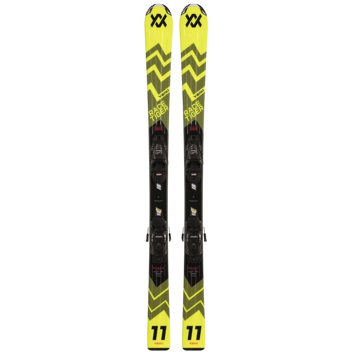 Schiuri Volkl Racetiger Jr., cu legaturi Marker 7.0 VMotion Jr., 130 cm, copii, galben