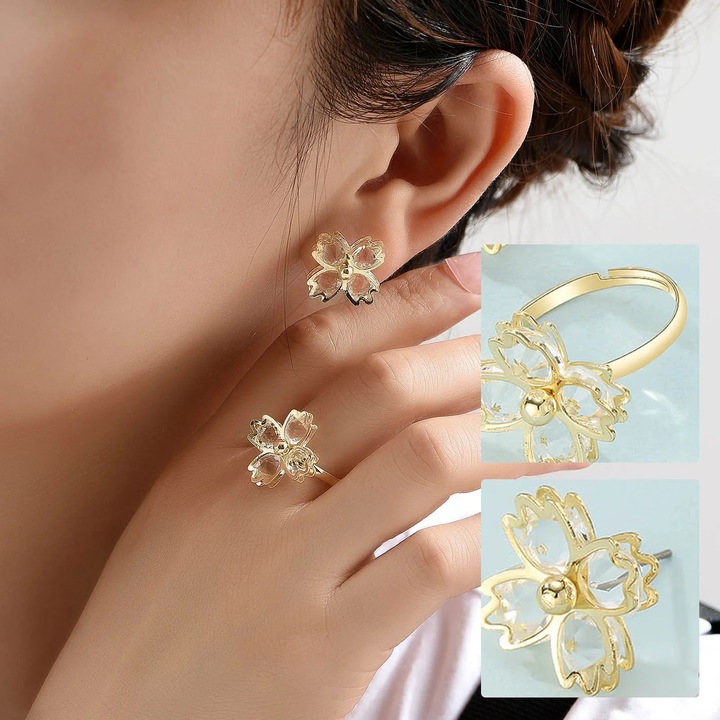 Set cercei si inel cu floare de perla, bijuterii pentru femei, multicolor, 1.7x1.8cm