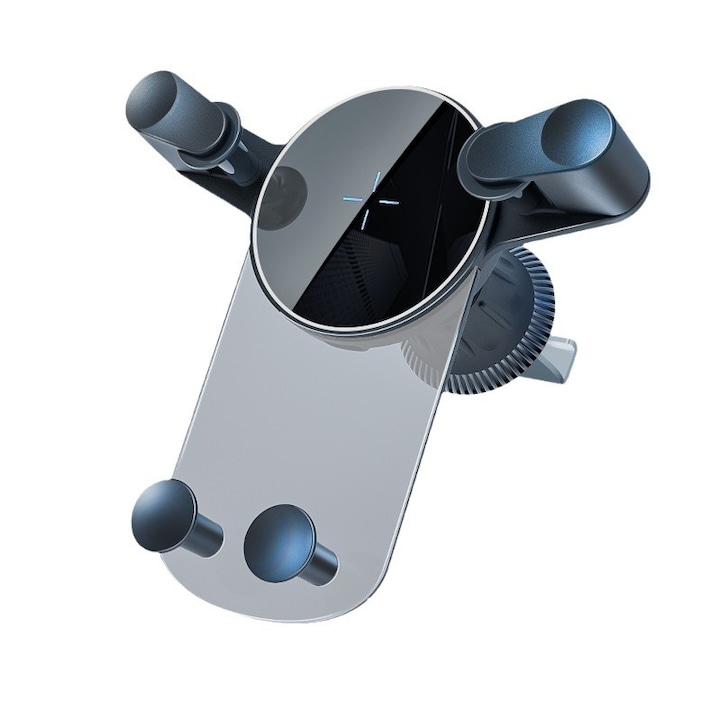 Autós telefontartó vezeték nélküli töltéssel, 15 W, 360°-ban forgatható, Android és iOS eszközökkel kompatibilis