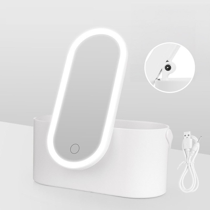 Козметична кутия с LED огледало, AMYESE, компактен дизайн, презареждаща се, за пътуване, преносим размер