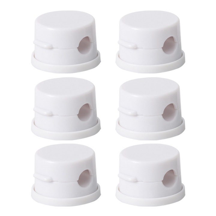 Set de 6 clips magnetici pentru cabluri, rotativ 360°, adeziv acrilic, 7.5mm, alb