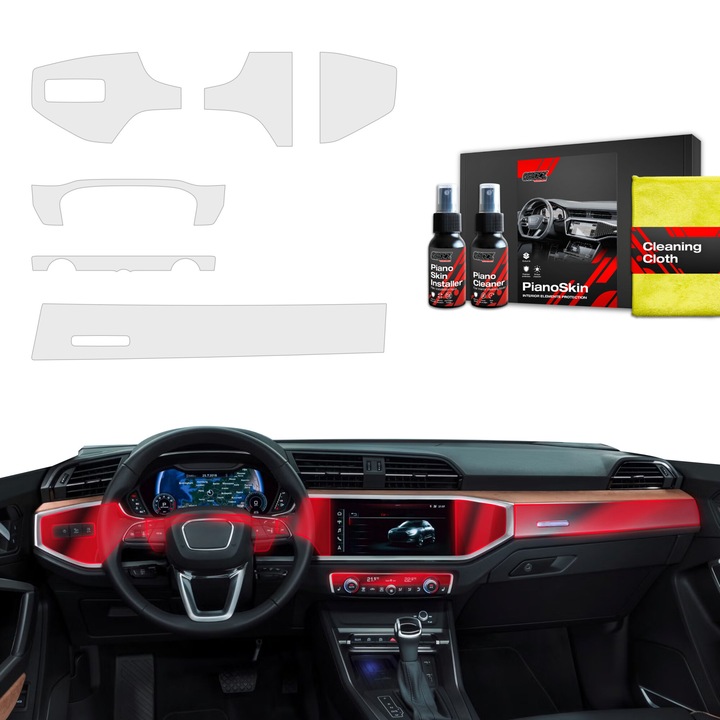 Folie protectie auto Grizz, set 6in1, pentru interior Audi Q3 (2018-2025), transparent, montaj usor