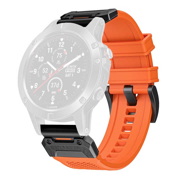 Curea smartwatch Watchband QuickFit 26mm (W068) Garmin Fenix 3/3 HR/5X/5X Plus/6X/6X Pro/7X/7X Pro Solar Orange / Black Portocaliu