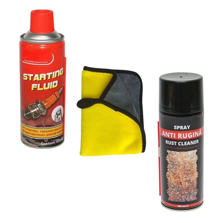 Spray pornire + spray antirugina + laveta microfibra 40x30 cm