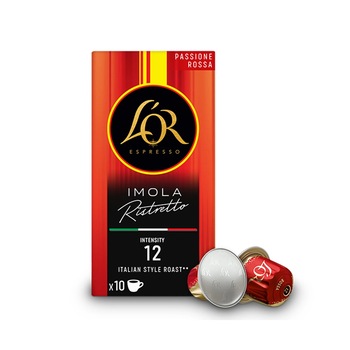 Capsule cafea L'OR Passione Rossa Imola Ristretto, intensitate 12, 10 bauturi x 25 ml, compatibile cu sistemul Nespresso®, 10 capsule Capsule cafea L'OR Passione Rossa Imola Ristretto, intensitate 12, 10 bauturi x 25 ml, compatibile cu sistemul Nespresso®, 10 capsule
