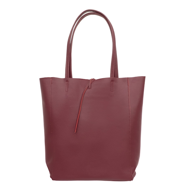 Geanta din piele naturala Vera Pelle, model shopper, rosie, cu compartiment A4 si fund rigid.