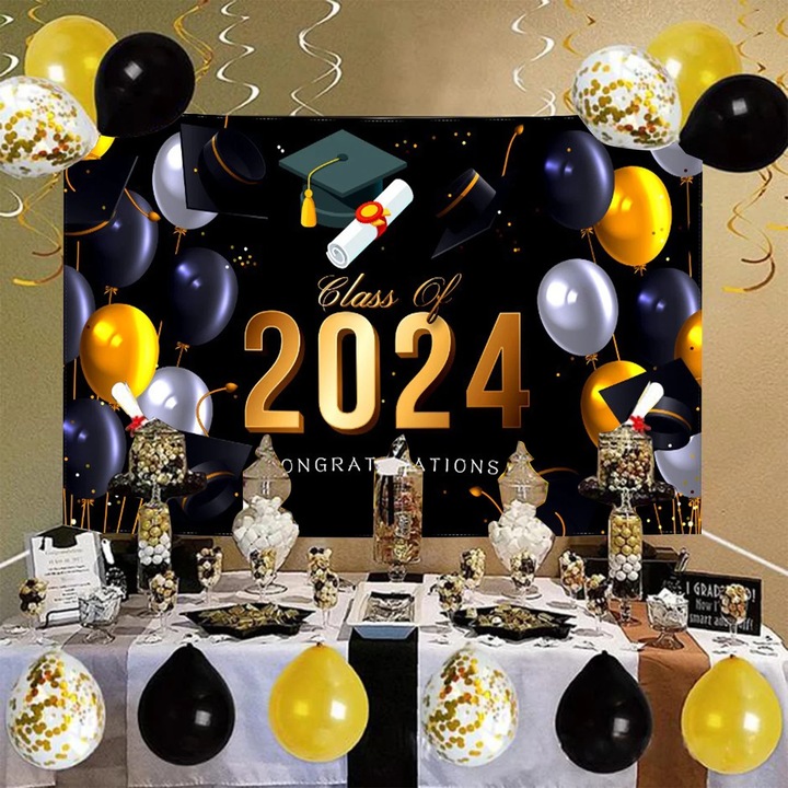 Banner decorativ absolvire YANYXR 2024 negru 115x180cm