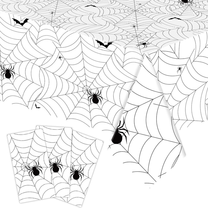 Fata de masa Halloween YANYXR, de unica folosinta, plastic, dreptunghiulara, 137x274cm