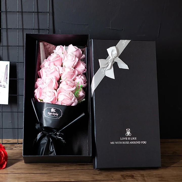 Buchet sapun trandafir YANYXR, multicolor, 38x12x10cm, cadou DIY Valentine's Day