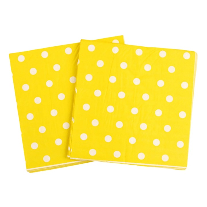 Комплект от 20 хартиени кърпи с жълти точки, 33x33 см, за партита, сватби, годишнини