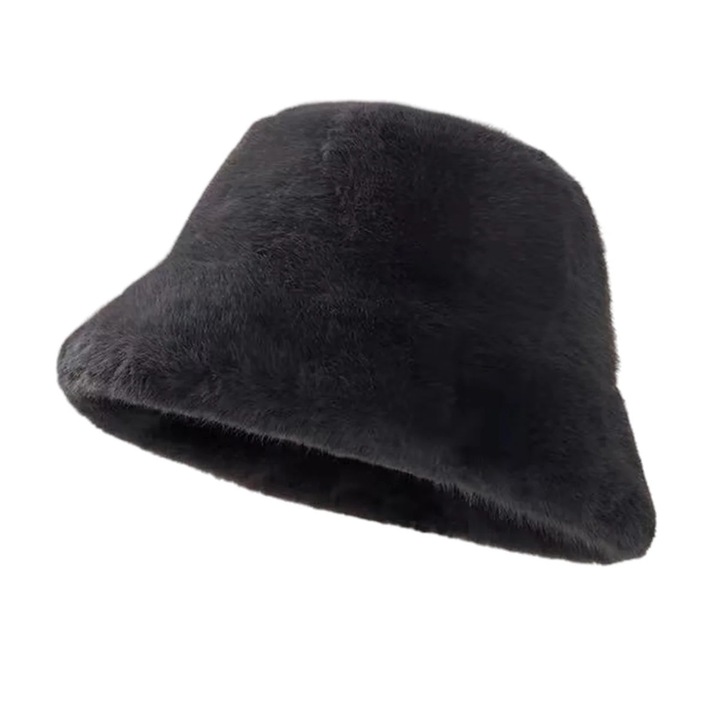 Caciula dama din blana artificiala, set, bej/negru/roz, circumferinta 55-59cm, adancime 24cm