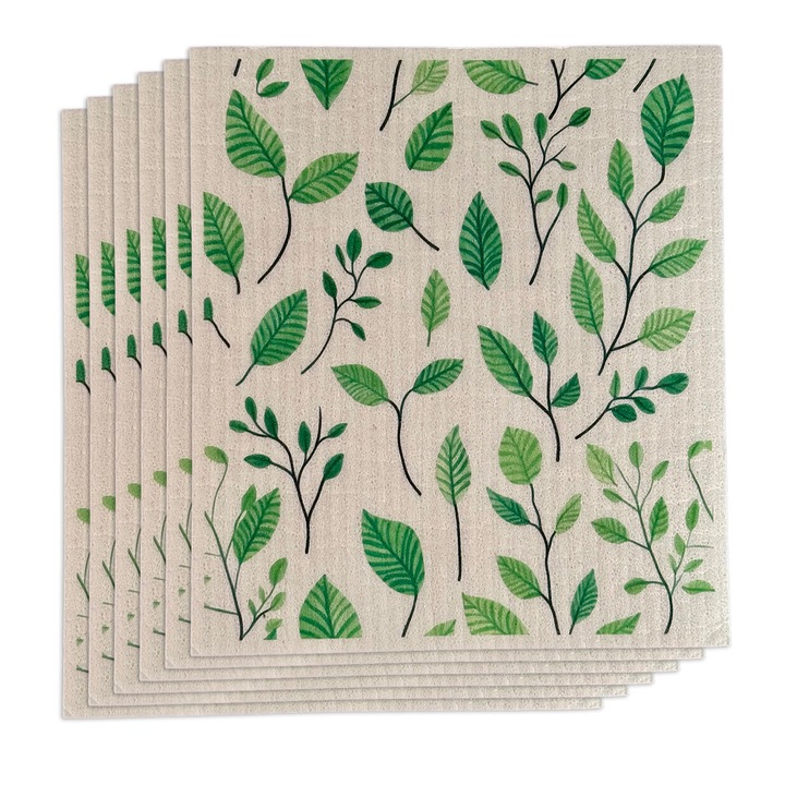 Set de 6 lavete reutilizabile ecologice, biodegradabile, lavabile, design scandinav, sigure pentru alimente, Curatare sticla, Fara particule de prosoape, fara amprente de apa, Fara ranire a suprafetei