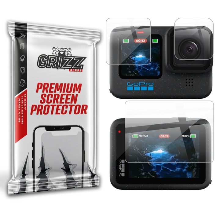 Folie protectie Grizz HybridGlass pentru GoPro Hero 12, transparenta