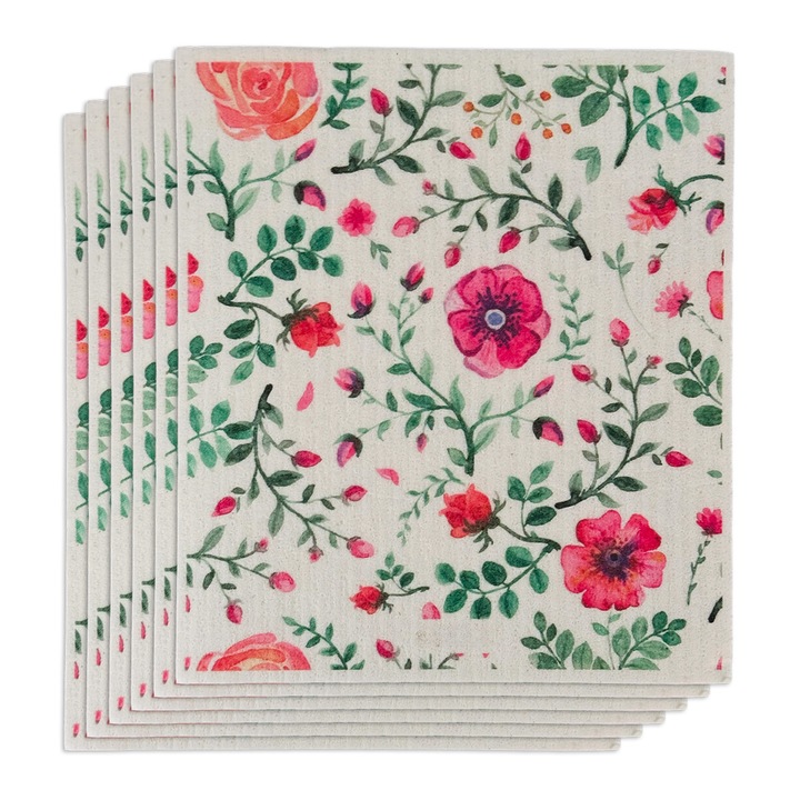 Set de 6 lavete reutilizabile ecologice, biodegradabile, lavabile, design scandinav, sigure pentru alimente, Curatare sticla, Fara particule de prosoape, fara amprente de apa, Fara ranire a suprafetei