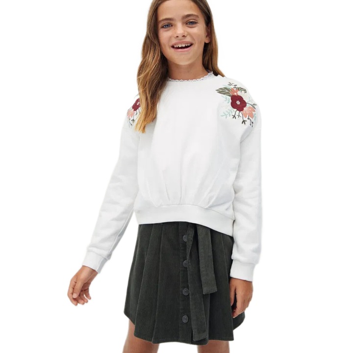 Bluza copii, Mango, cu broderie, crem, bumbac, 110 CM