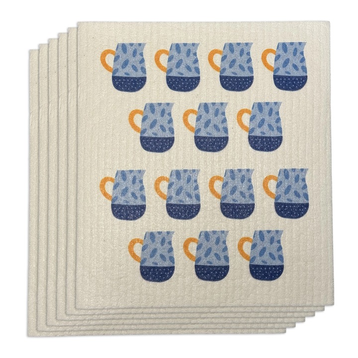 Set de 6 lavete reutilizabile ecologice, biodegradabile, lavabile, design scandinav, sigure pentru alimente, Fara particule de prosoape, fara amprente de apa, fara praf, Fara ranire a suprafetei