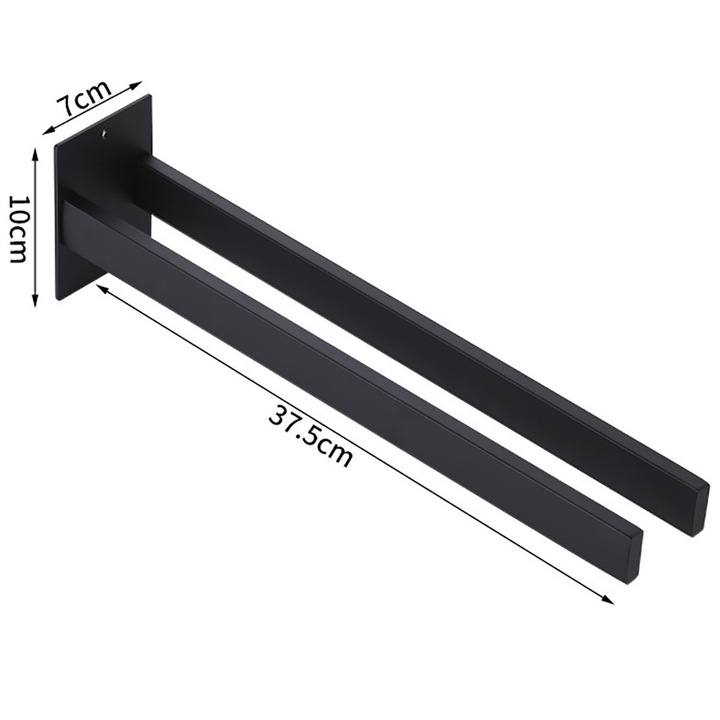 Suport pentru prosoape de baie, AMRINUGL, finisaj negru mat, instalare usoara, 40cm